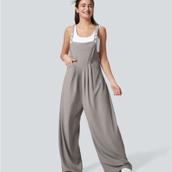 HALARA Pants - HALARA Mink Ash Adjustable Strap Button Multiple Pockets Waffle Casual Overalls